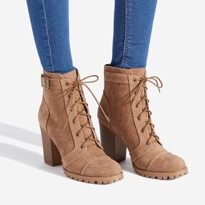 ShoeDazzle “Rylee” Heeled Hiker Bootie Camel 6.5